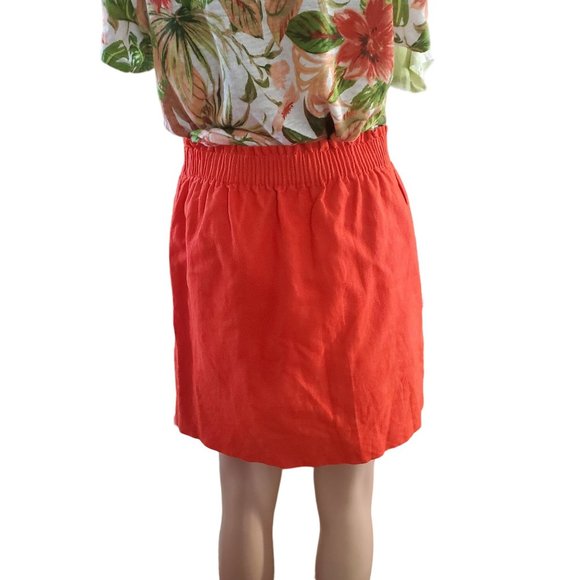 J. Crew Factory Sz 4 Red Linen Cotton Pull On Mini Skirt Lined Pockets - Picture 3 of 10